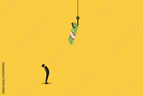 Businessman standing looking money. concept of scams or financial crimes to get money faster