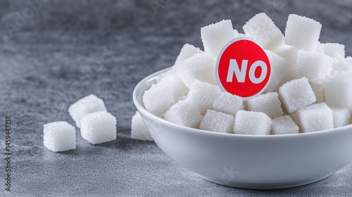 Sugar cubes in bowl with no sign health diet concept