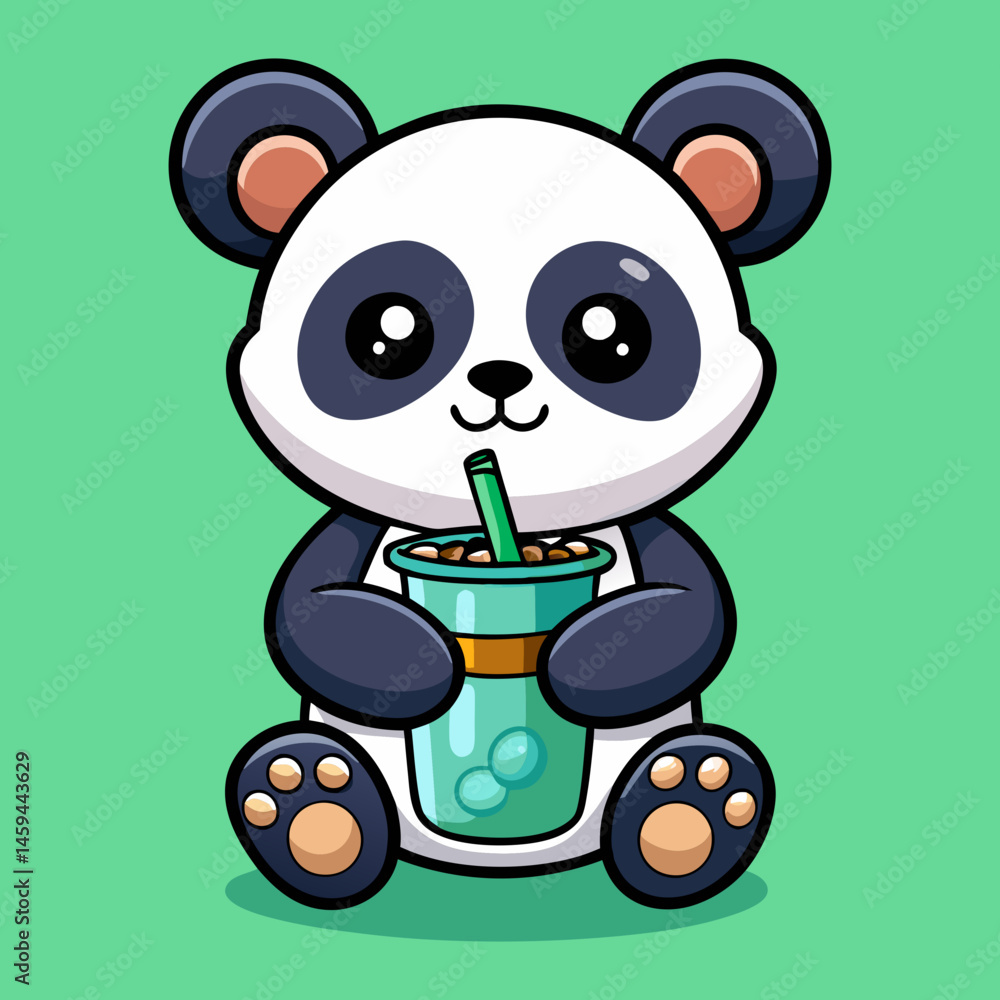 Fototapeta premium Download Cute Panda Holding Boba Milk Tea Drink Cartoon Vector Icon Illustration Eps File For Design.