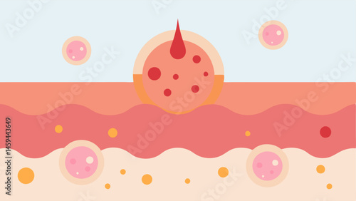 Inflammation Reduction An illustration of calm skin with exosomes soothing inflamed areas demonstrating how they support skin health.