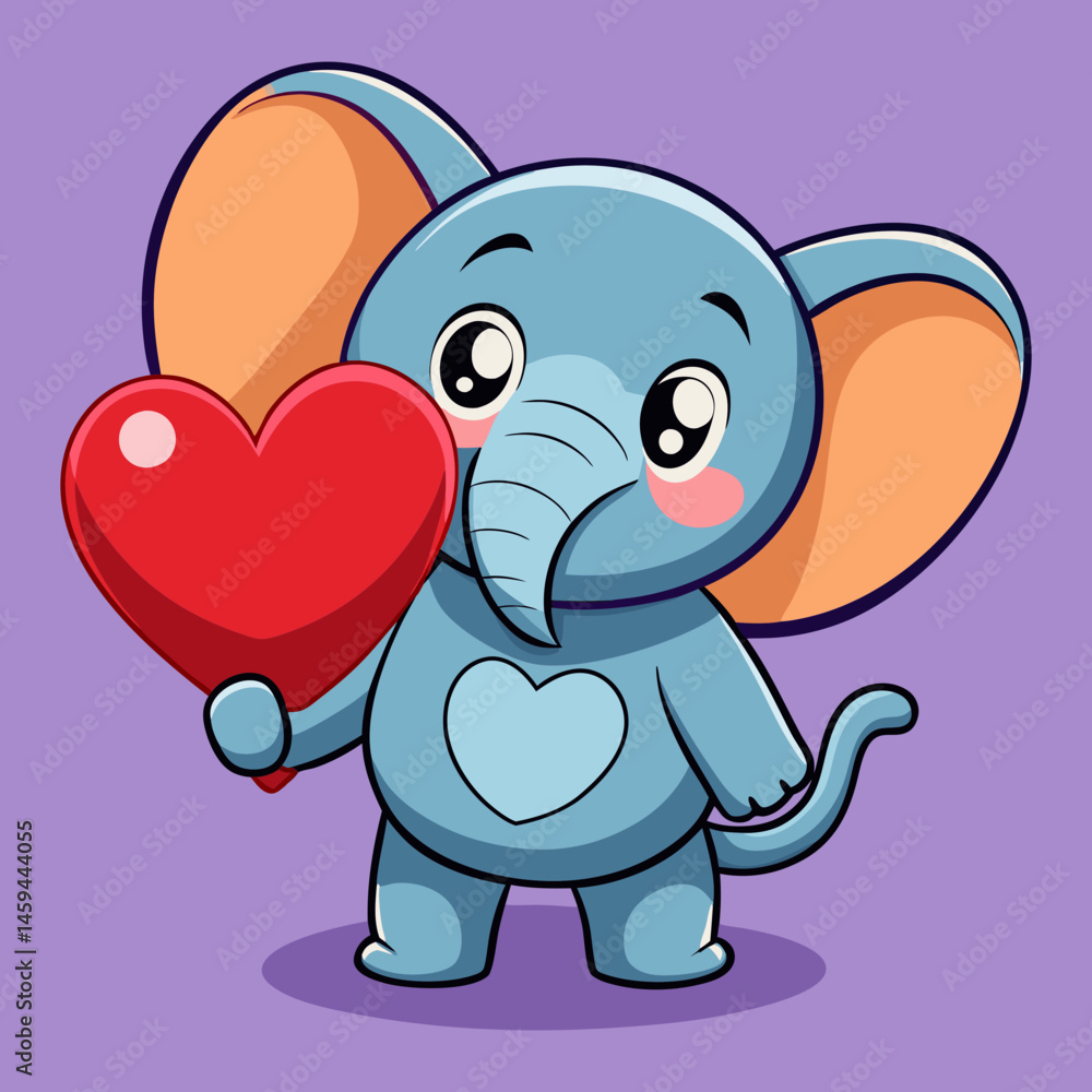 Fototapeta premium Download Cute Elephant With Love Sign Hand Cartoon Vector Eps File For Design.