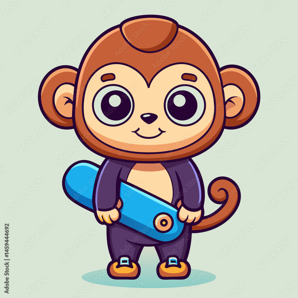 Obraz premium Adorable Cartoon Monkey Holding a Snowboard Ready for Winter Fun