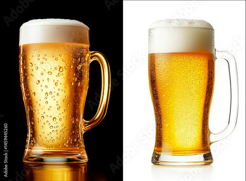 ジョッキグラスに注がれた黄金に輝くビール。夏の飲み物イメージ