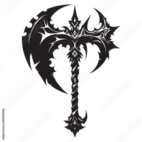 Mystical Demonic Axe silhouette, powerful and cursed – Demonic Axe illustration – Minimalist Demonic Axe vector – Weapon silhouette

