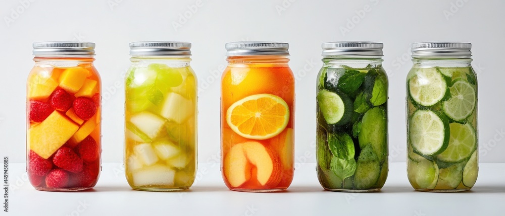 Jars of fruit infused water Jars of fruit infused water