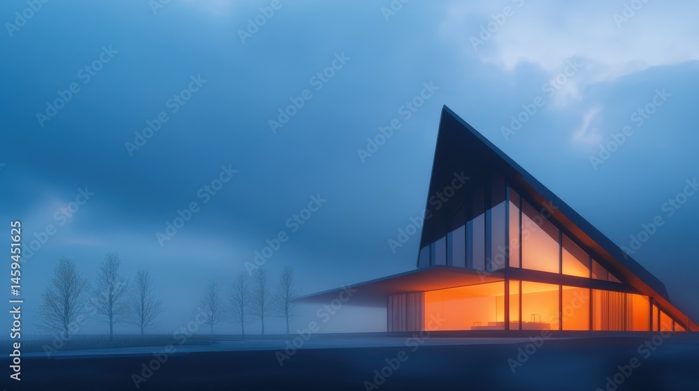 Fototapeta premium Modern house in fog