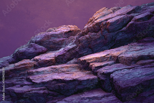 Purple and orange rock formation, layered texture, creating a rough, uneven surface, suggestive of a natural landscape or fantasy setting, ideal for a dramatic background