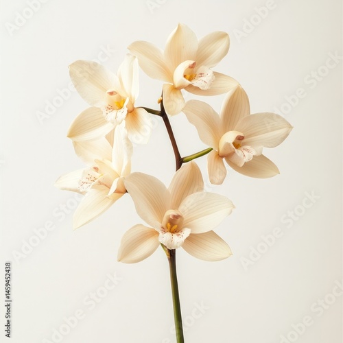 Exquisite white orchid flowers blooming in a lush tropical botanical garden setting  The delicate petals and graceful stems create a serene and elegant floral display