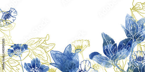 Cornice con grandi fiori azzurri e oro