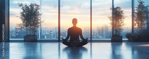 A person meditating briefly between work sessions to rejuvenate and refocus their mind, promoting productivity and mental clarity.
