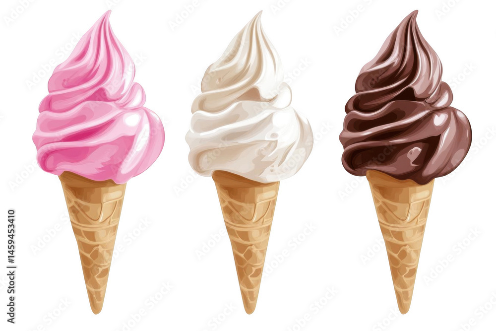enjoy Cold Treats with Three Ice Cream Flavors in Summer Vacation Concept. enjoy Cold Treats with Three Ice Cream Flavors in Summer Vacation Concept.