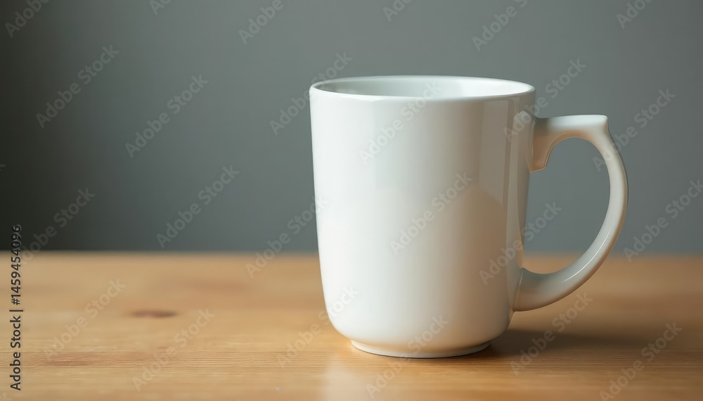 Fototapeta premium Classic white mug, handle visible, clean background, background, photography, design
