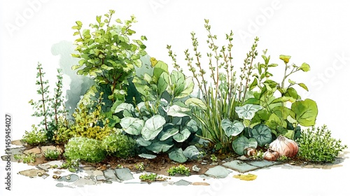 A watercolor garden bed illustration
