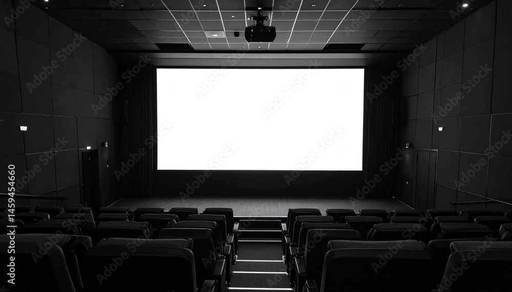 Fototapeta premium Cinema Projection Screen Mockup - Background for Application Presentation - Template for Movie Screen - Wide Screen in Theathers - White Screen for Product, Interface Design - App, Web, UI Design
