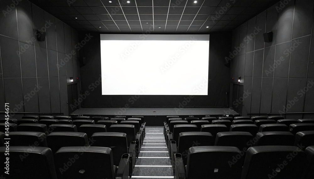 Fototapeta premium Cinema Projection Screen Mockup - Background for Application Presentation - Template for Movie Screen - Wide Screen in Theathers - White Screen for Product, Interface Design - App, Web, UI Design