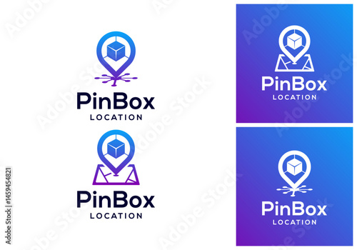 vector logo location pin and box. shipping and cargo logo