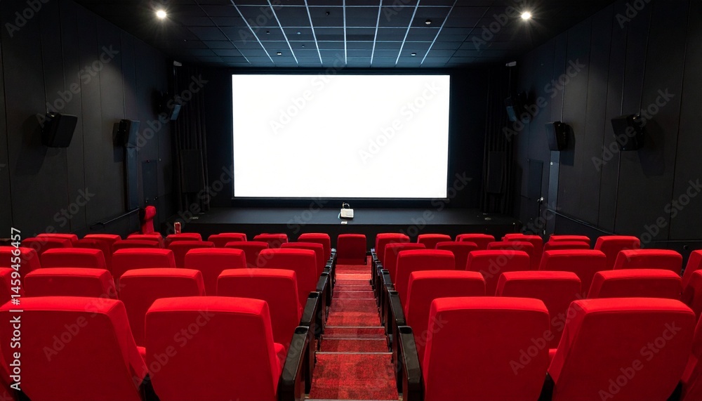 Obraz premium Cinema Projection Screen Mockup - Background for Application Presentation - Template for Movie Screen - Wide Screen in Theathers - White Screen for Product, Interface Design - App, Web, UI Design