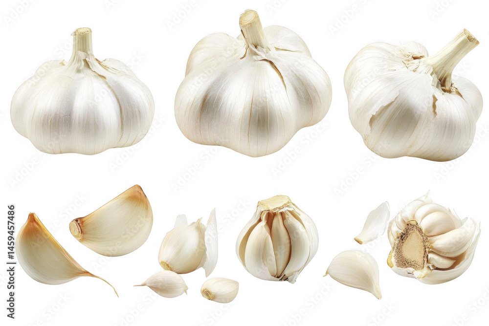 Fototapeta premium Fresh Garlic Cloves on Dark Background With Kitchen Ingredient Theme