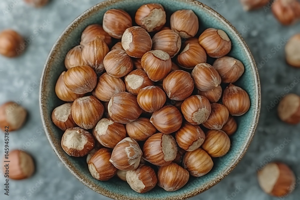 Bowl of hazelnuts, close-up view Bowl of hazelnuts, close-up view