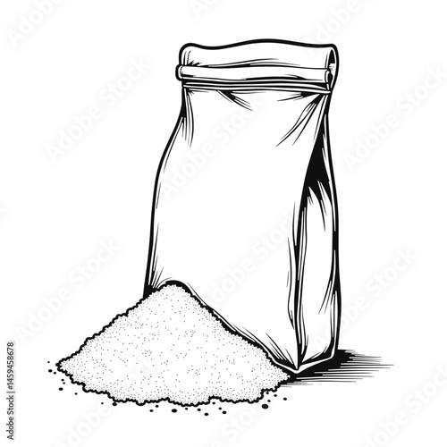 Minimalist line art of sugar bag spilling, clarity and precision