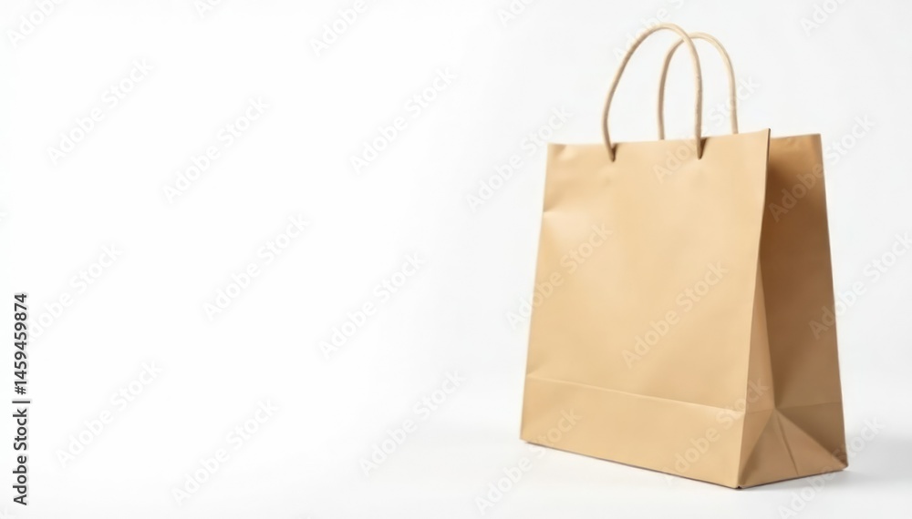 Empty brown paper shopping bag, isolated on white background, recyclable, eco bag Empty brown paper shopping bag, isolated on white background, recyclable, eco bag