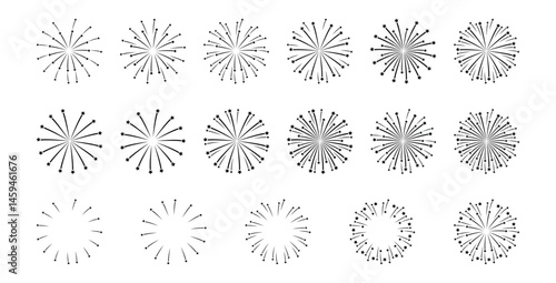 Radial Firework Explosions - Round Fireworks Vector Set.