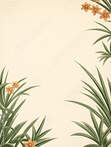 Delicate floral illustration with orange flowers and green leaves on cream background