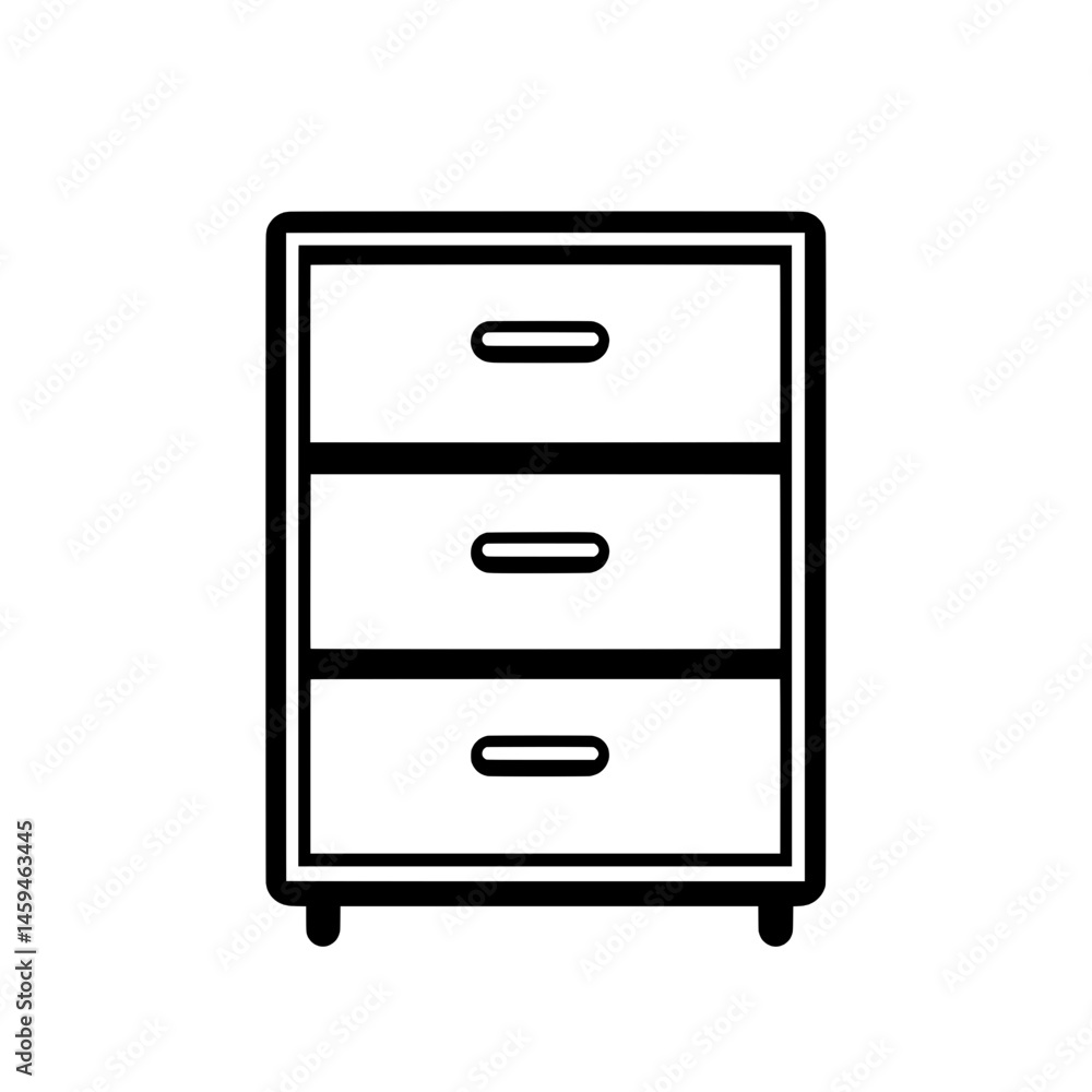 Clean outline icon of a storage cabinet with three drawers in boxy frame for organizational purposes Clean outline icon of a storage cabinet with three drawers in boxy frame for organizational purposes