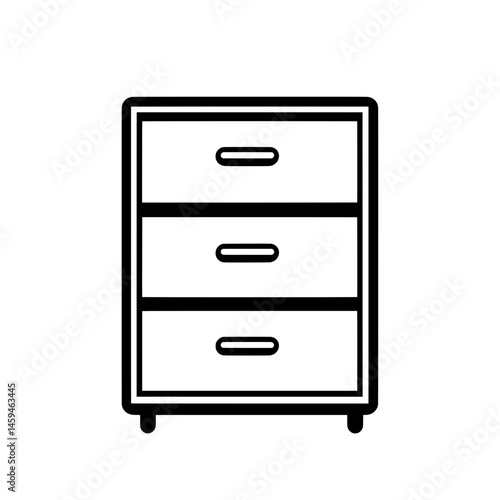 Clean outline icon of a storage cabinet with three drawers in boxy frame for organizational purposes