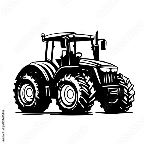 Detailed front-side icon of a heavy-duty farm tractor with rugged tires and modern cabin