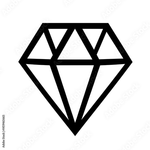 Outline icon of a large cut diamond with geometric triangular facets in a minimal design