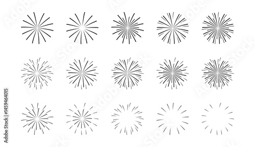 Radial Fireworks Vector Set - Celebration Burst Shapes.