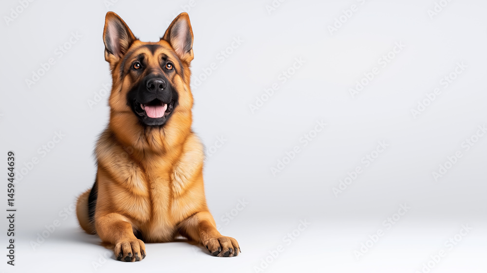 Obraz premium Calm German shepherd on white background, looking happy