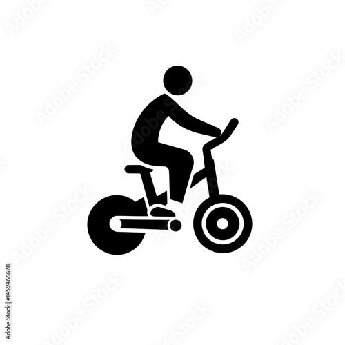 Silhouette of a child riding a tricycle in minimalist black design