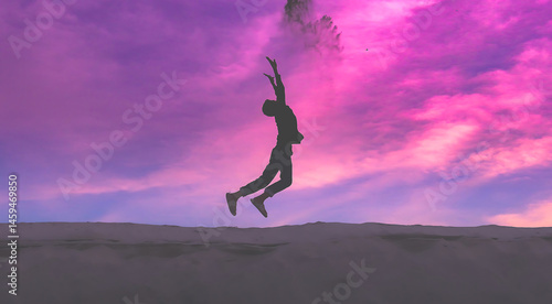 silhouette of young woman jumping