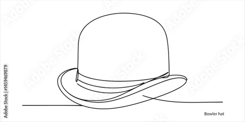 Bowler hat continuous single line art drawing sketch on white background