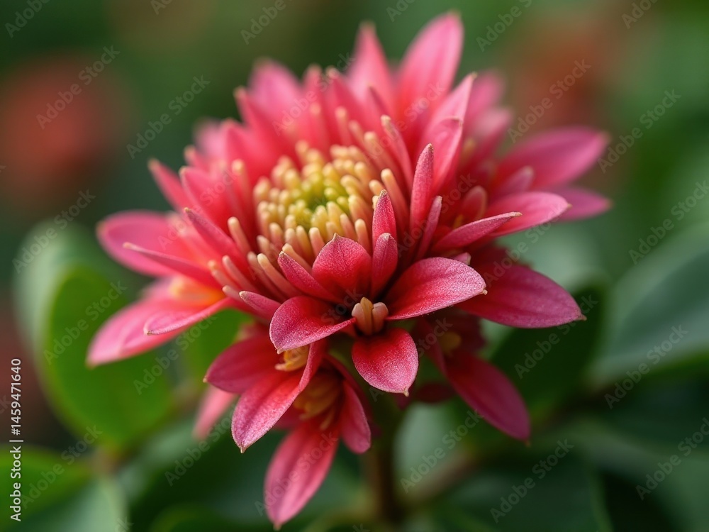 Fototapeta premium medicinal herbs and berries, traditional medicine Beautiful red flower with green leaves. The flower is in full bloom and has a lovely fragrance