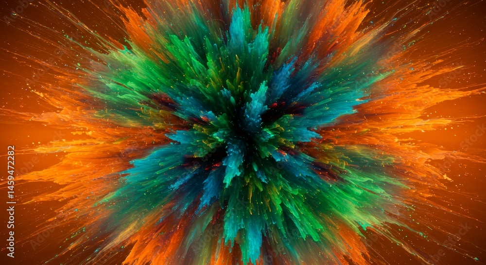 Obraz premium Vibrant Color Explosion - A stunning of a vibrant color explosion, featuring shades of orange, green, and blue. Perfect for backgrounds or abstract designs
