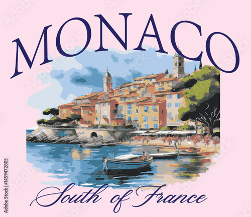 Monaco Europe scenery modern abstract postcards citrus cute  trending Script Slogan Graphic Positano Amalfi  trending Tee t-shirt logo slogan graphic artwork typography tote badge emblem sketch