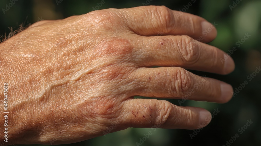 Fototapeta premium Detailed Close-Up of Human Hand Showing Textured, Wrinkled Skin on Back Side in Natural Light