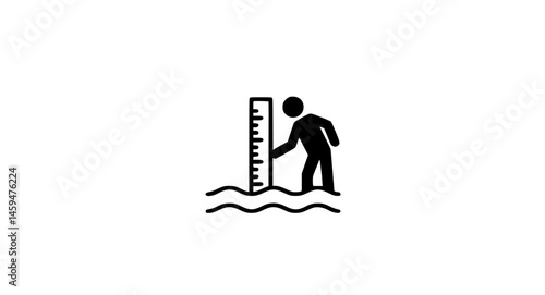 Man measuring water black and white icon