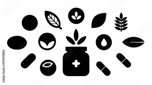 Dietary Supplement and Food Additive Line Icon Set Collection