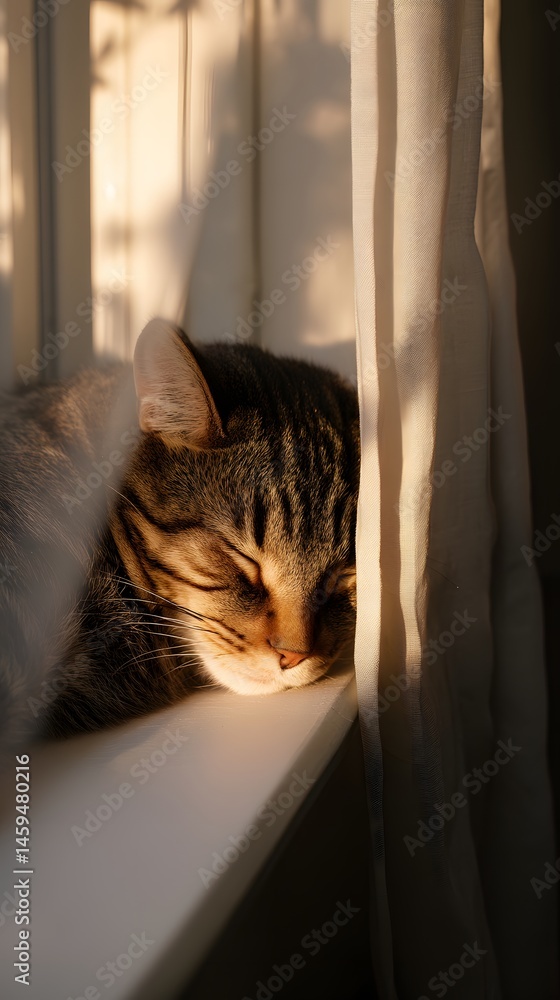 Sleeping Tabby Cat: Cozy Kitten Napping by Window