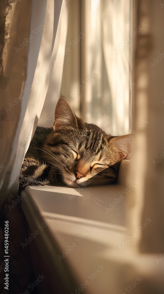 Sleeping Tabby Cat: Cozy Kitten Napping by Window