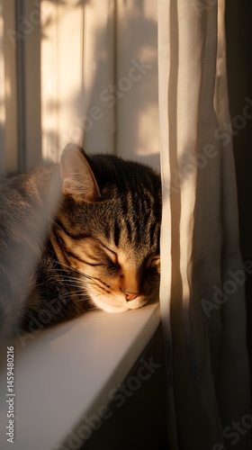 Obraz na płótnie Sleeping Tabby Cat: Cozy Kitten Napping by Window w salonie