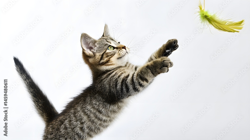 Tabby Kitten Playing: Cute Cat Reaching for Feather