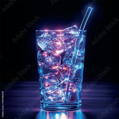 glowing glass with ice, color image
