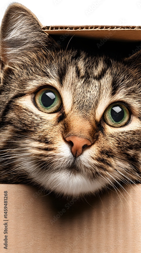 Tabby Cat Peeking: Cute Kitten Looking Out of Box
