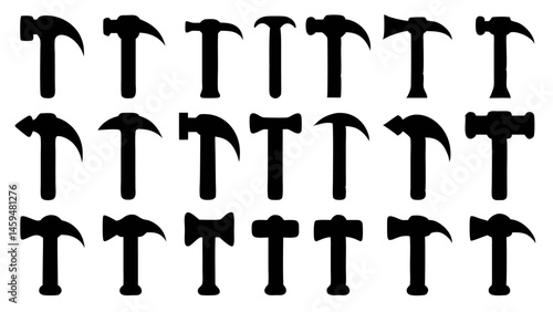 Hammer Vector Icons Set with 50 Unique Designs for Construction, Tools, and Industry-Related Projects in Digital Platforms