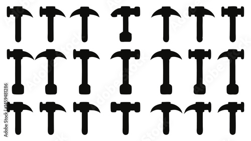Hammer Vector Icons Set with 50 Unique Designs for Construction, Tools, and Industry-Related Projects in Digital Platforms